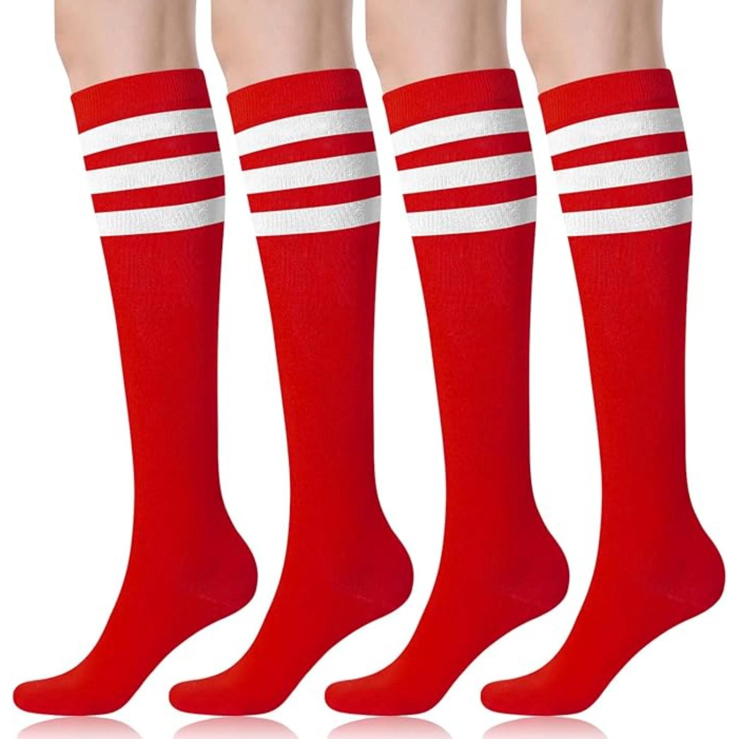 Women 4 Pairs Athletic Tube Striped Socks