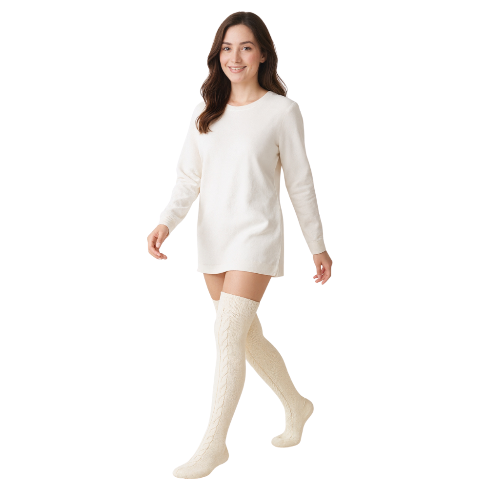 Womens Thigh High Socks Over The Knee Cable Knit Boot Socks