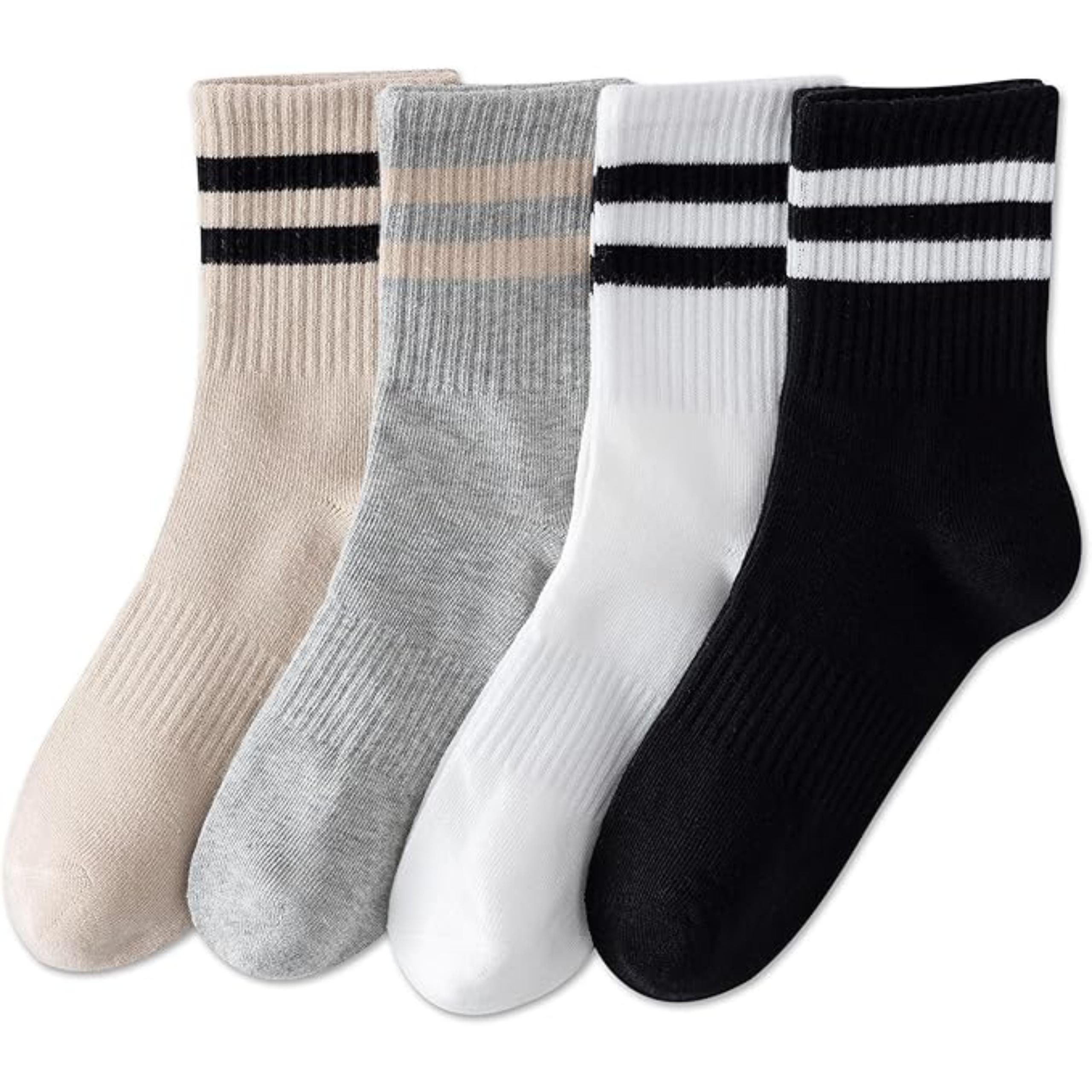 Pack Of 4 Striped Casual Crew Socks5 Pairs Of Striped Casual Crew Socks - Image 3