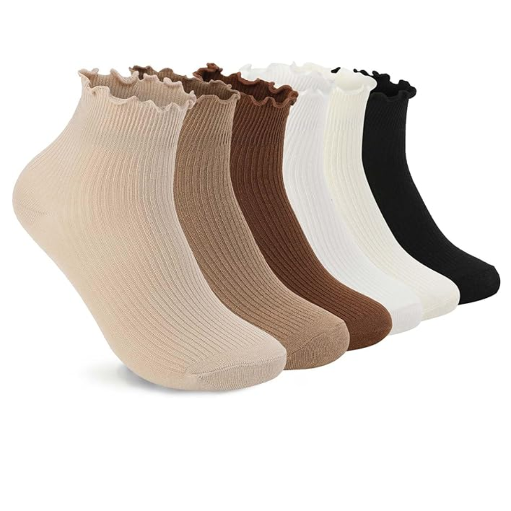 6 Pairs Women Ruffle Socks Soft Frilly Style