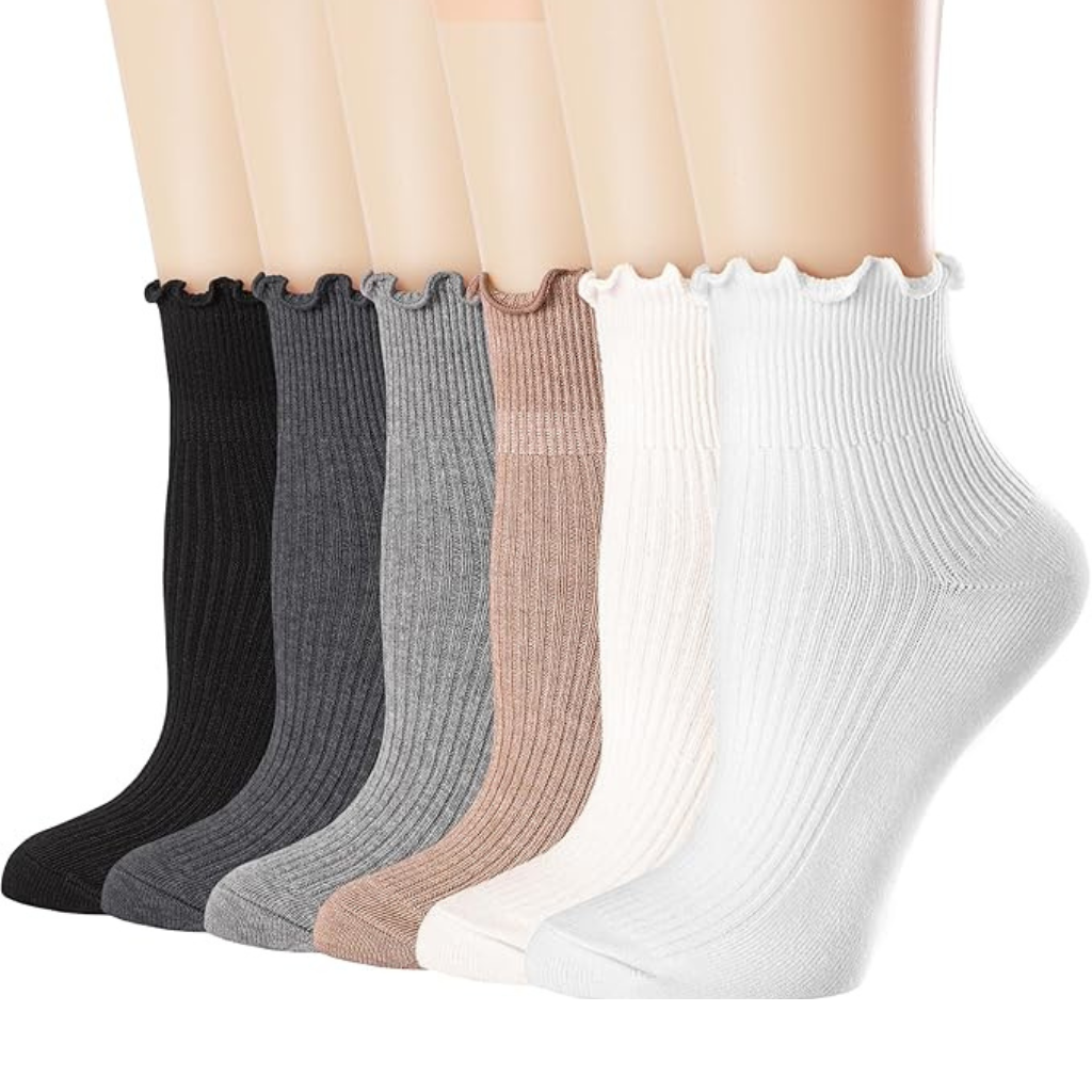 Pack Of 6 Casual Ankle Ruffle Socks For Women