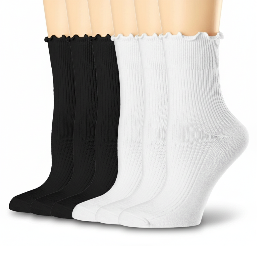 Pack of 6 Women Ruffle Turn Cuff Casual Cool Knit Cotton Lettuce Ankle Crew SocksPair Of 6 Ruffle Turn Cuff Knit Lettuce Ankle Socks - Image 10