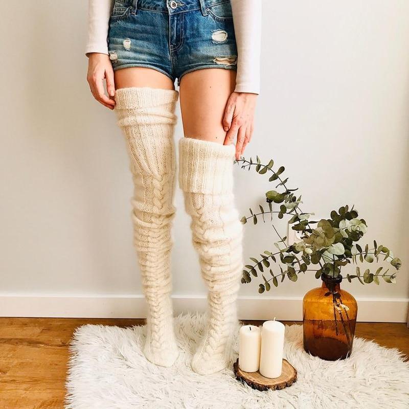 Winter Wool Stockings | Hand-Knitted Thigh High Women's socks | Over The Knee Socks-Plantar SocksWinter Wool Stockings | Hand-Knitted Thigh High Women's socks | Over The Knee Socks - Image 6