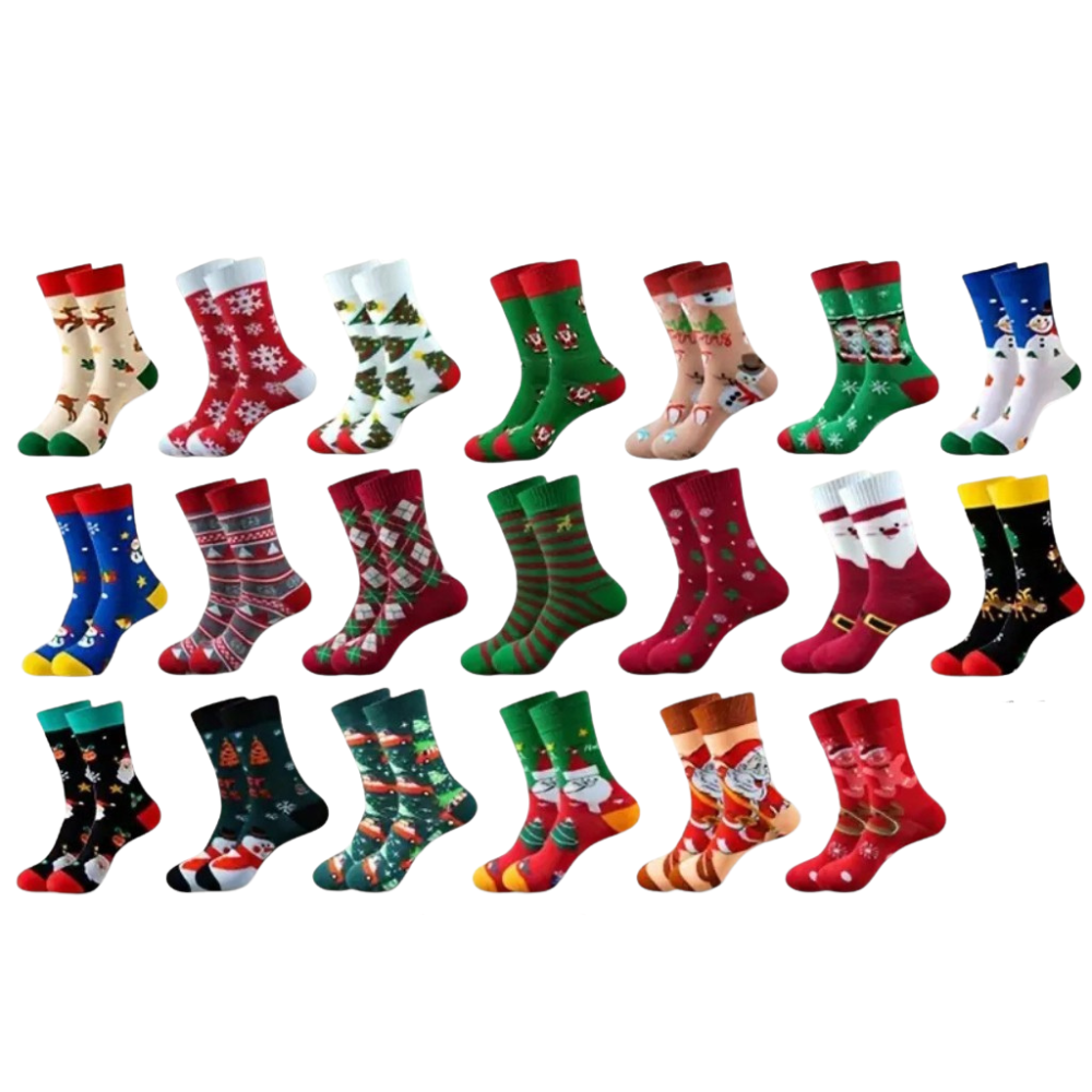 Holiday Themed Socks With Snowman And Santa Prints For Men And Women