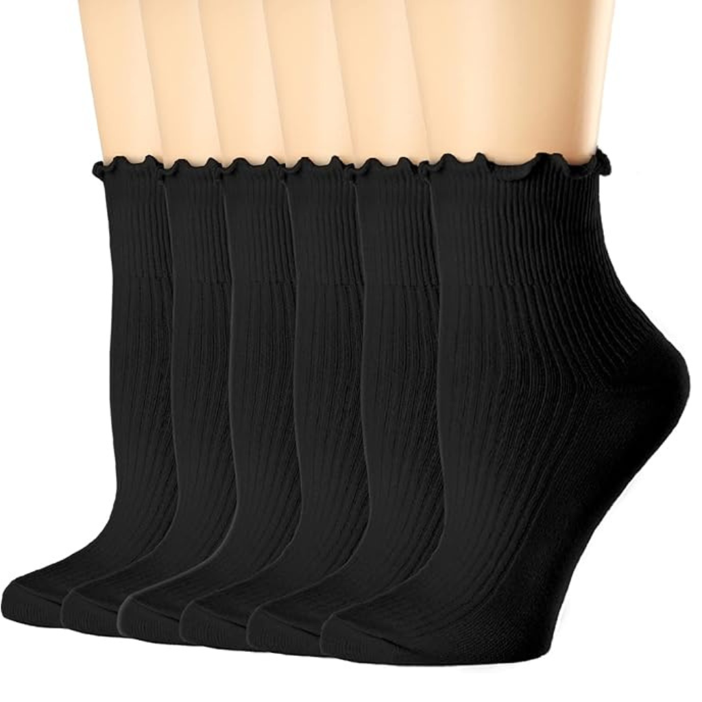 6 Pairs Of Casual Ankle Ruffle Socks For Women