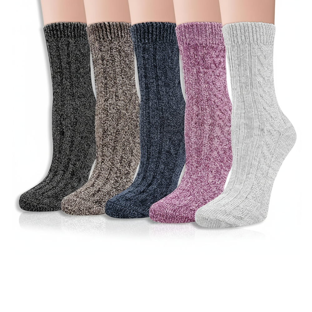 Women Winter Warm Wool Hiking And Boot Socks 5 Pairs