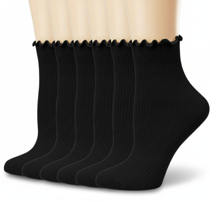 Pack of 6 Women Casual Cute Ankle Breathable Knit Cotton Soft Crew Ruffle Socks