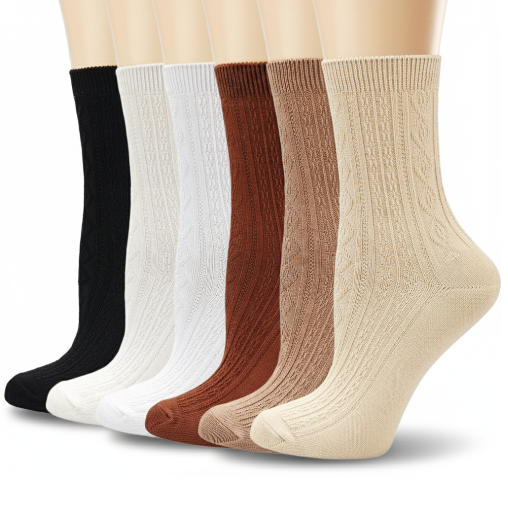 Pack of 6 Comfy Women Casual Knit Cotton Crew Socks6 Pair Of Comfy Women Casual Knit Crew Socks - Image 9