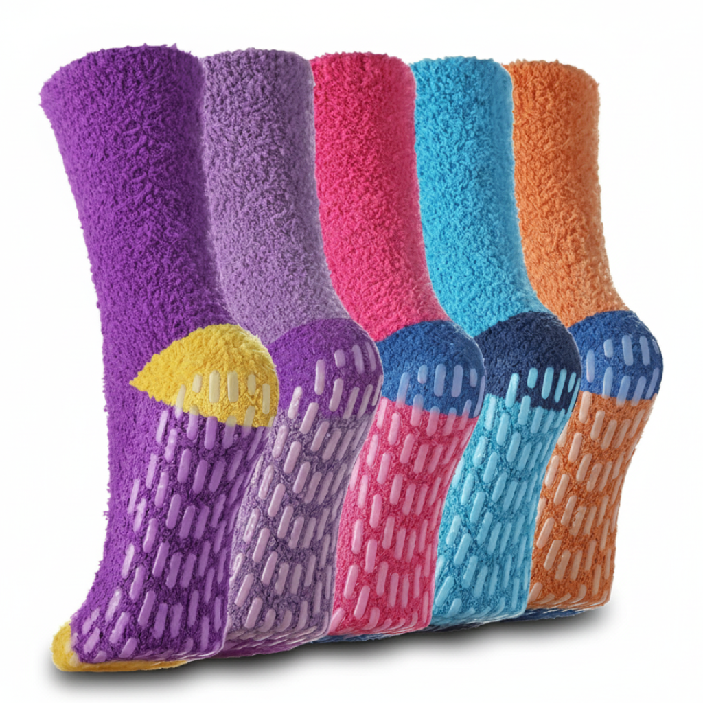 Women Grips Non Slip Fuzzy SocksWomen Grips Non Slip Fuzzy 5 Pair Of Socks - Image 4