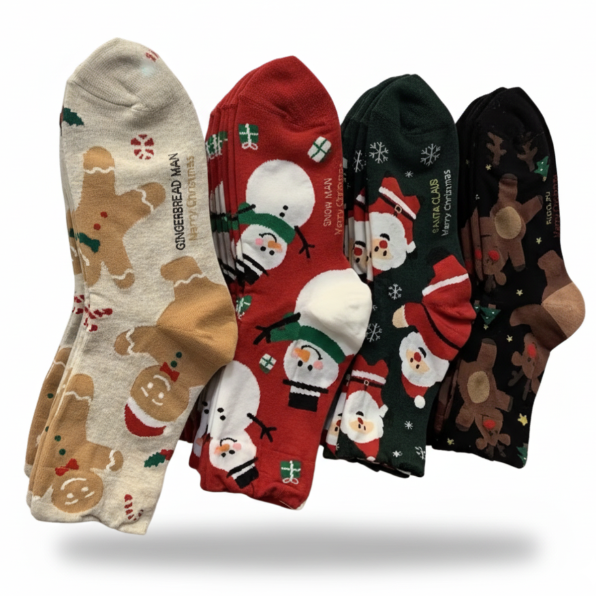 4 Pair Of Cartoon Print Christmas Socks For Women