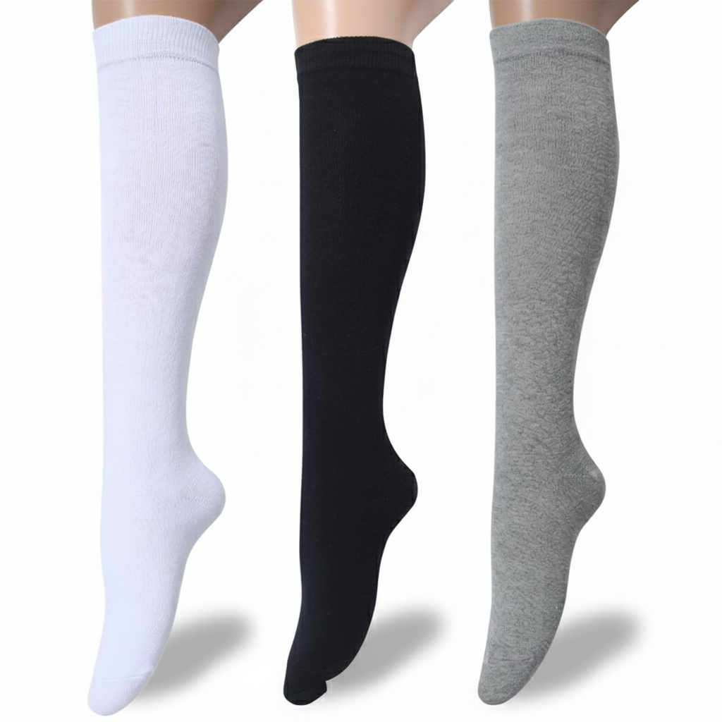 3 Pairs Opaque High Socks For Women