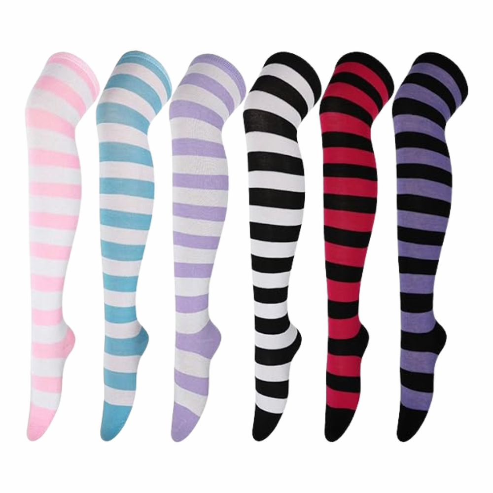 Pack Of 6 Striped Over Thigh Socks For WomenPair Of 6 Striped High Length Socks For Women - Image 8