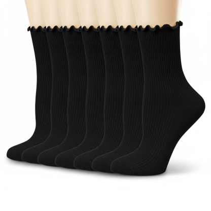 Pack of 6 Women Ruffle Turn Cuff Casual Cool Knit Cotton Lettuce Ankle Crew Socks