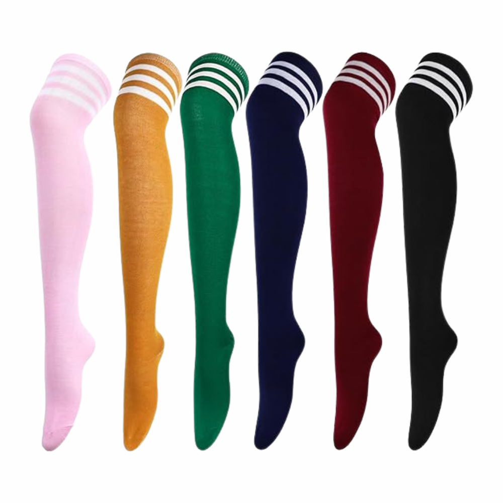 Pack Of 6 Striped Over Thigh Socks For Women