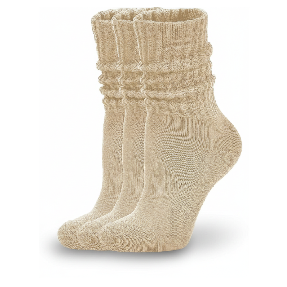 3 Pair Of Scrunch Ribbed Slouchy Crew Design Socks