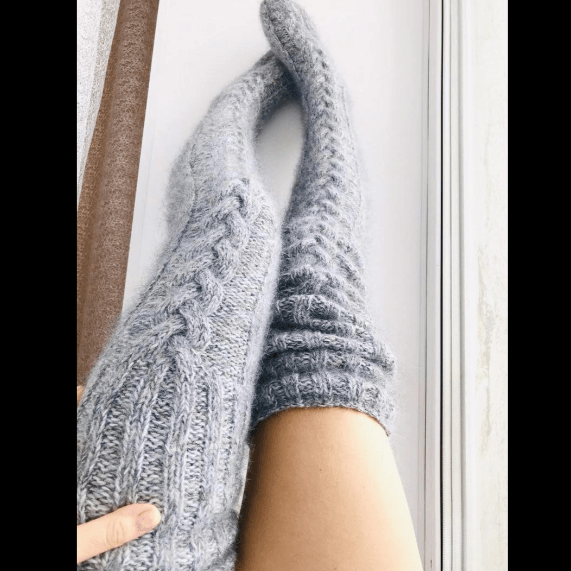 Winter Wool Stockings | Hand-Knitted Thigh High Women's socks | Over The Knee Socks-Plantar Socks