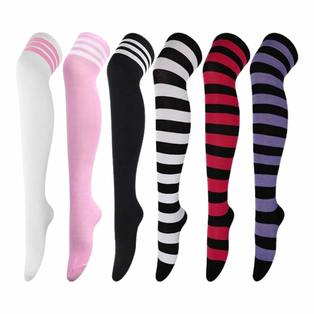 Pack Of 6 Striped Over Thigh Socks For WomenPair Of 6 Striped High Length Socks For Women - Image 7