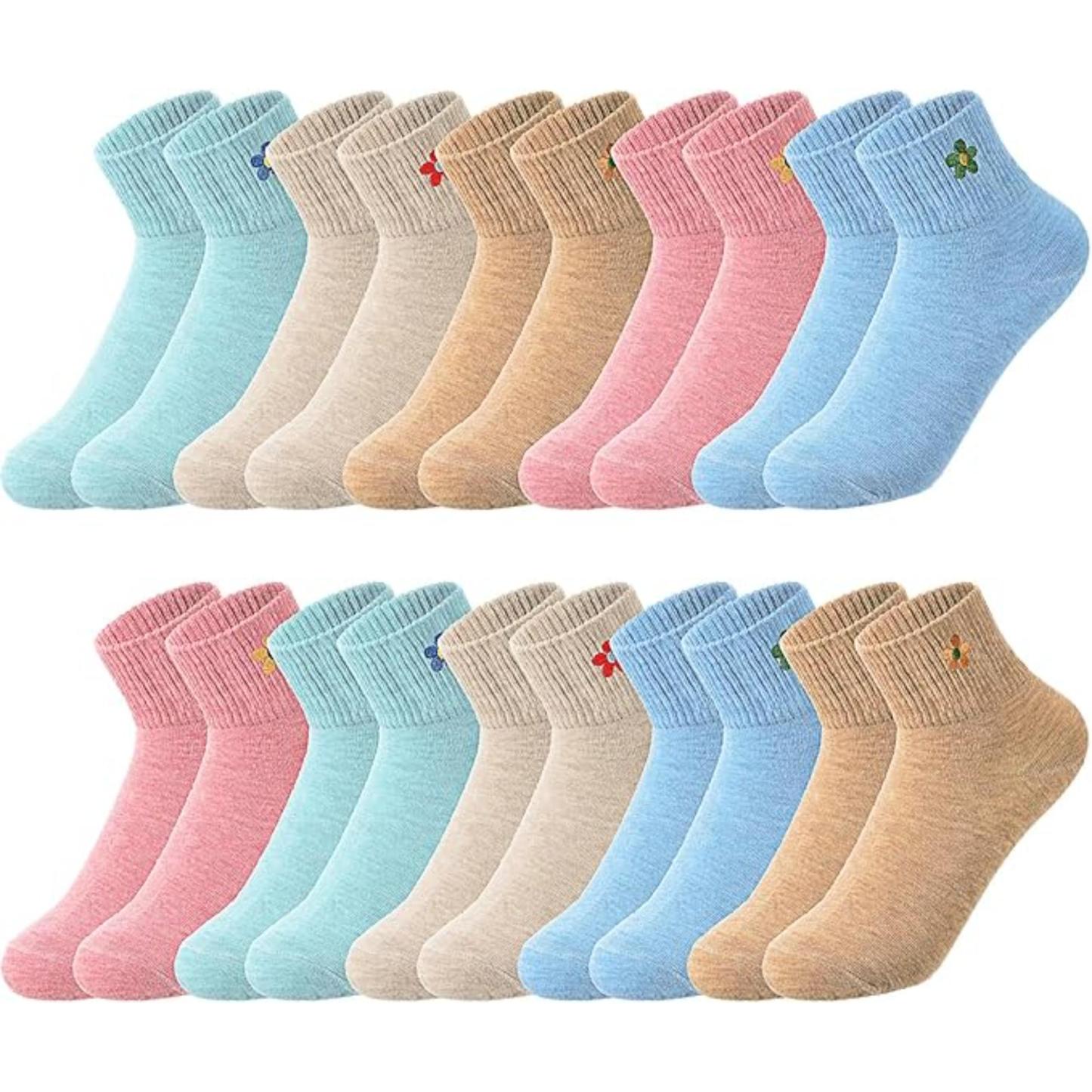 Women Pack Of 10 Colorful Crew Socks