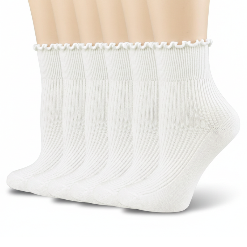 Pack of 6 Women Casual Cute Ankle Breathable Knit Cotton Soft Crew Ruffle Socks