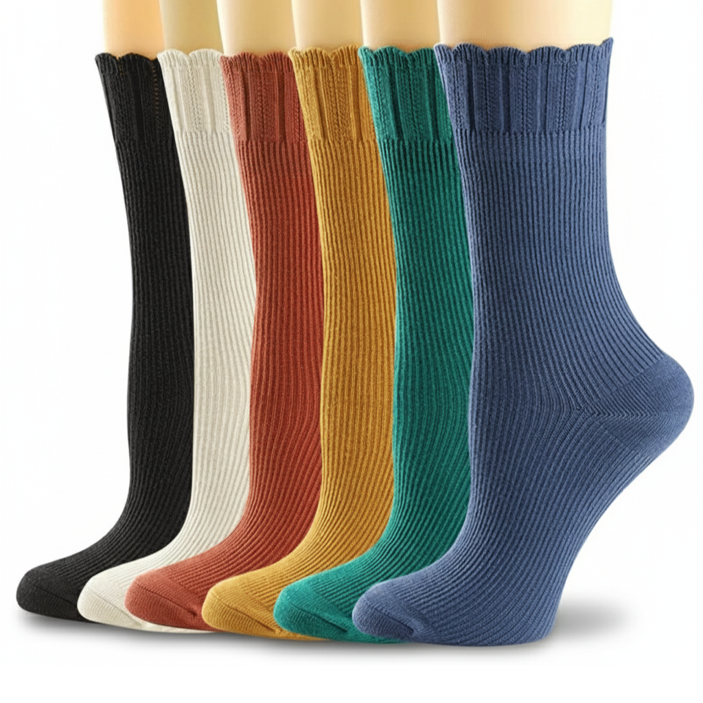 Pack of 6 Comfy Women Casual Knit Cotton Crew Socks6 Pair Of Comfy Women Casual Knit Crew Socks - Image 6