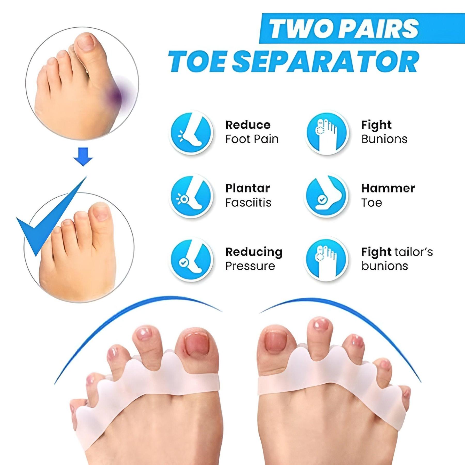 2 Pairs Gel Toe Separators For Bunion Relief And Toe Alignment-Plantar Socks