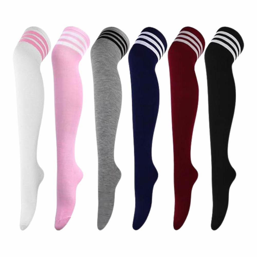 Pack Of 6 Striped Over Thigh Socks For WomenPair Of 6 Striped High Length Socks For Women - Image 12