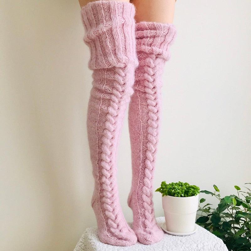 Winter Wool Stockings | Hand-Knitted Thigh High Women's socks | Over The Knee Socks-Plantar SocksWinter Wool Stockings | Hand-Knitted Thigh High Women's socks | Over The Knee Socks - Image 8