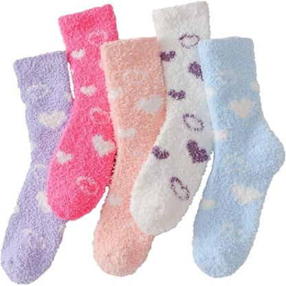 Pair Of 6 Warm Cozy Fluffy Fuzzy Plush Sleeping Socks Set For Women