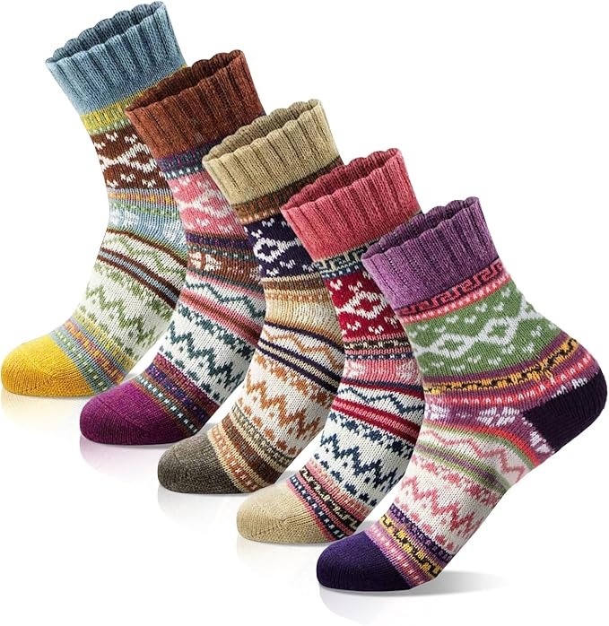 5 Pairs Of Soft Thick Wool Crew Socks