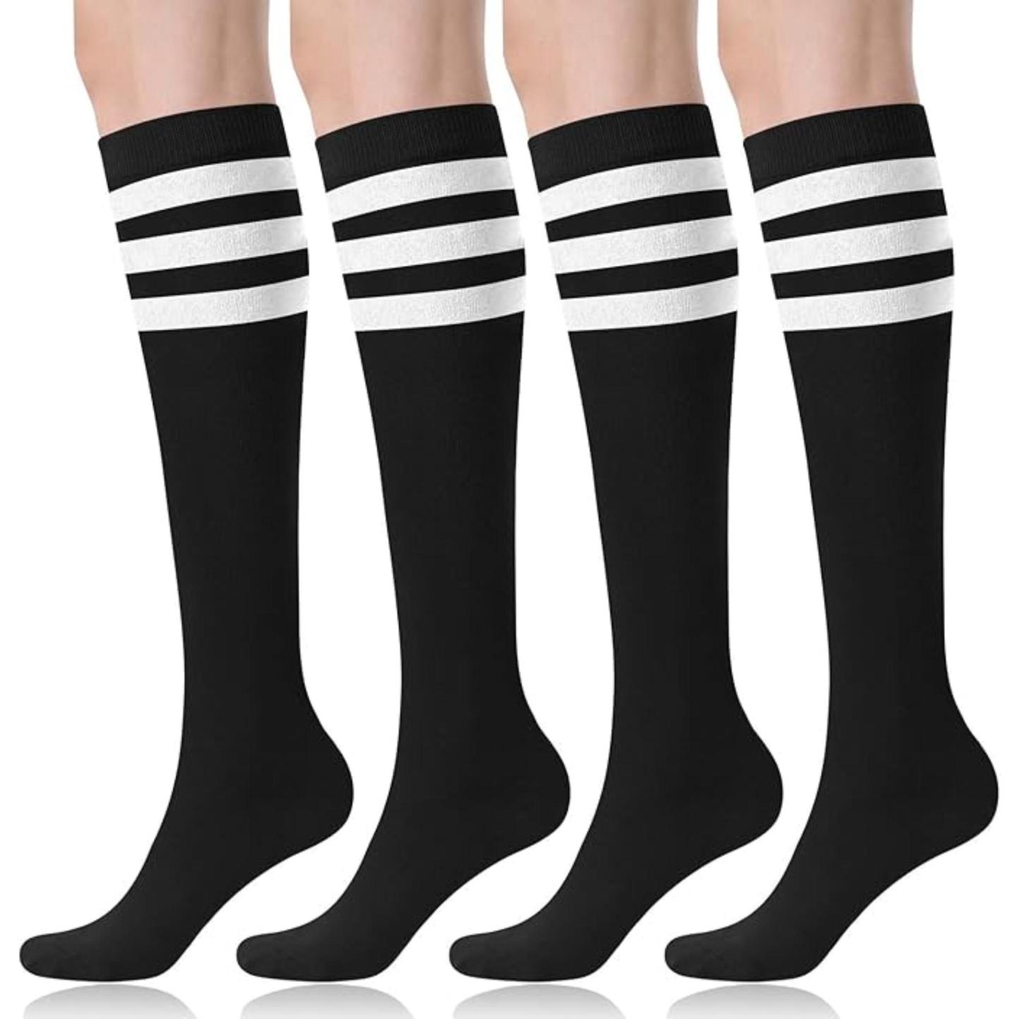 Women 4 Pairs Athletic Tube Striped Socks