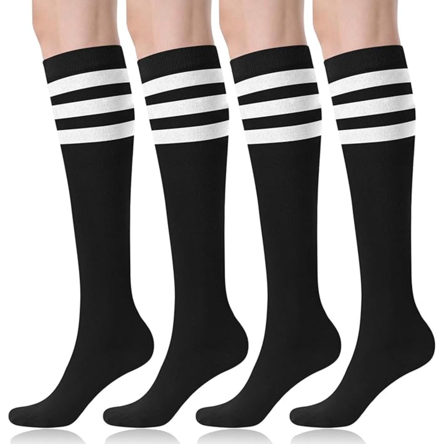 Women 4 Pairs Athletic Tube Striped Socks