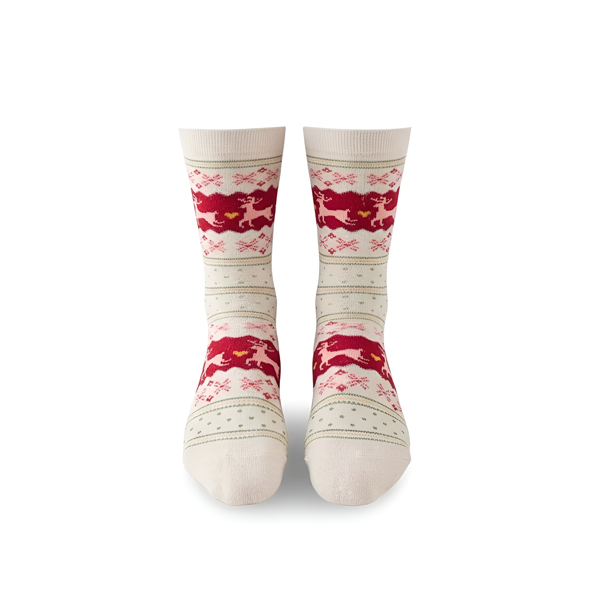 5 Pair Of Reindeer Print Mid Calf Christmas Socks For Women