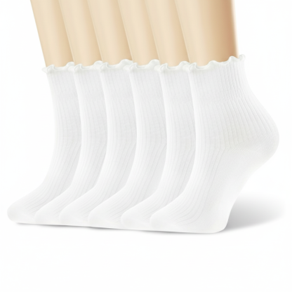 6 Pairs Ruffled Ankle Boot Socks For Women
