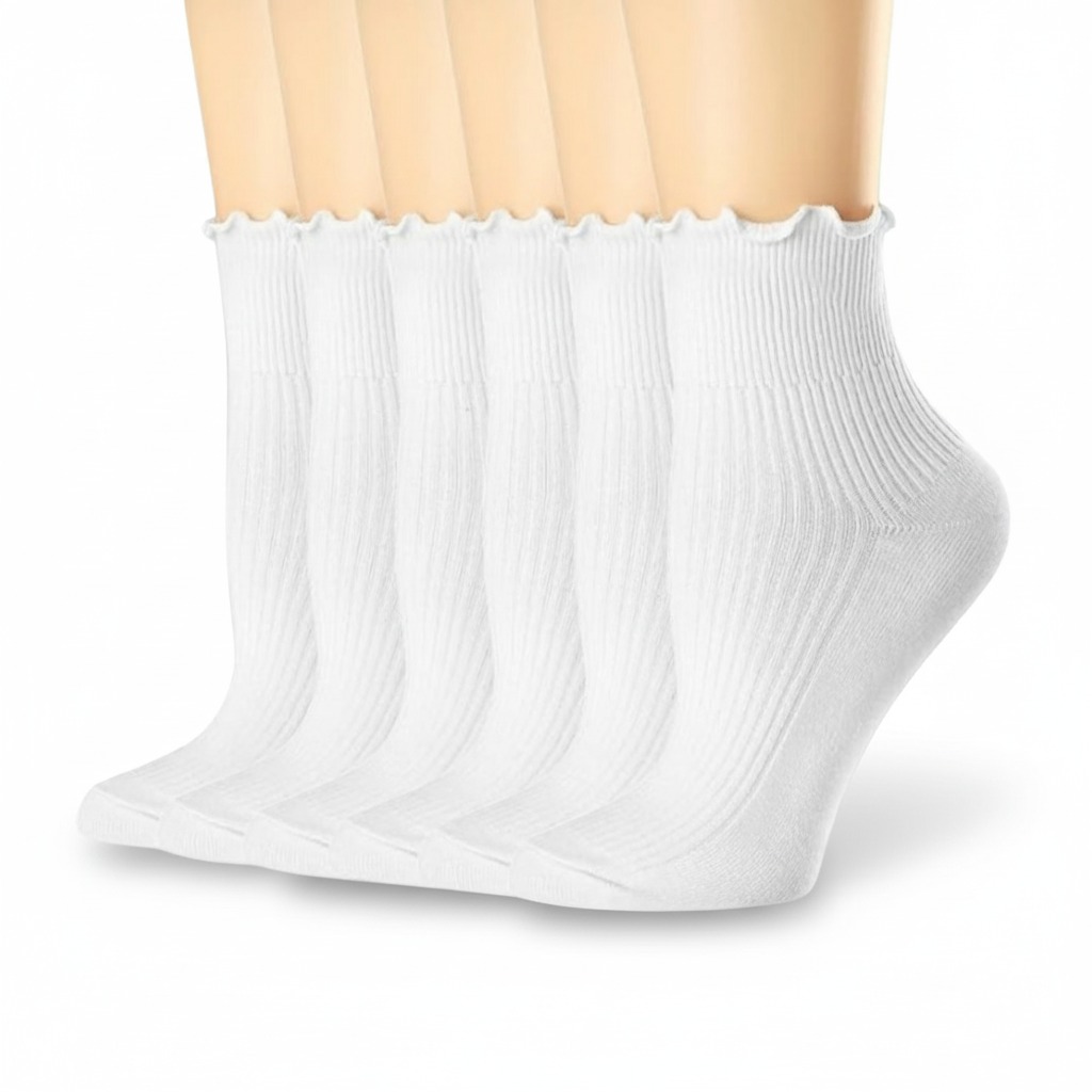 6 Pairs Of Ruffle Lettuce Crew Frilly Design Socks