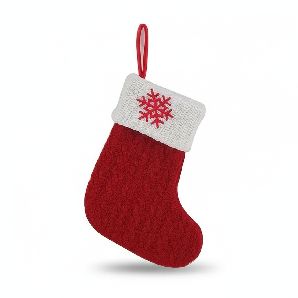 Christmas Knitted Stocking With Letter Print And Hanging Rope For Tree And Gifts
