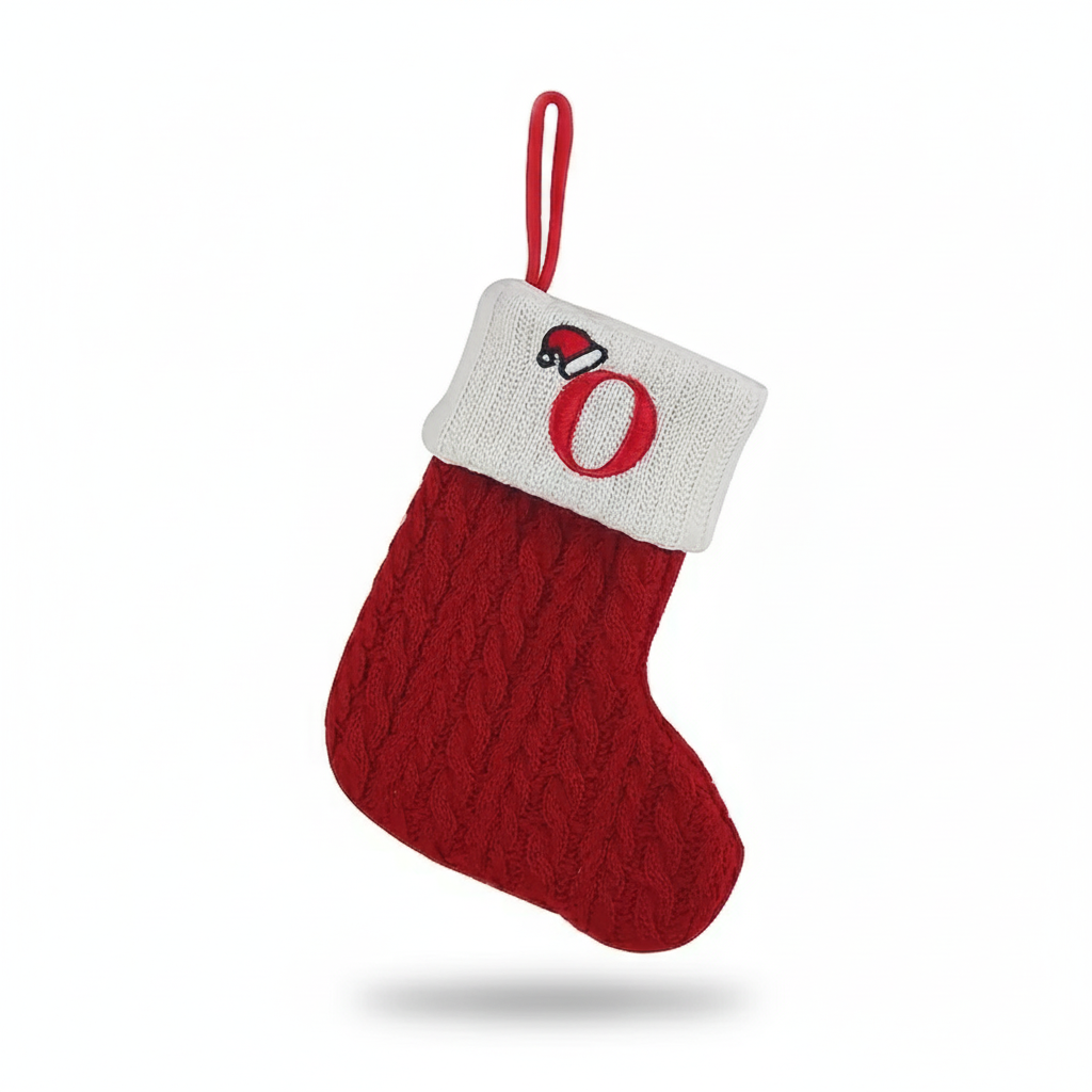 Christmas Knitted Stocking With Letter Print And Hanging Rope For Tree And Gifts