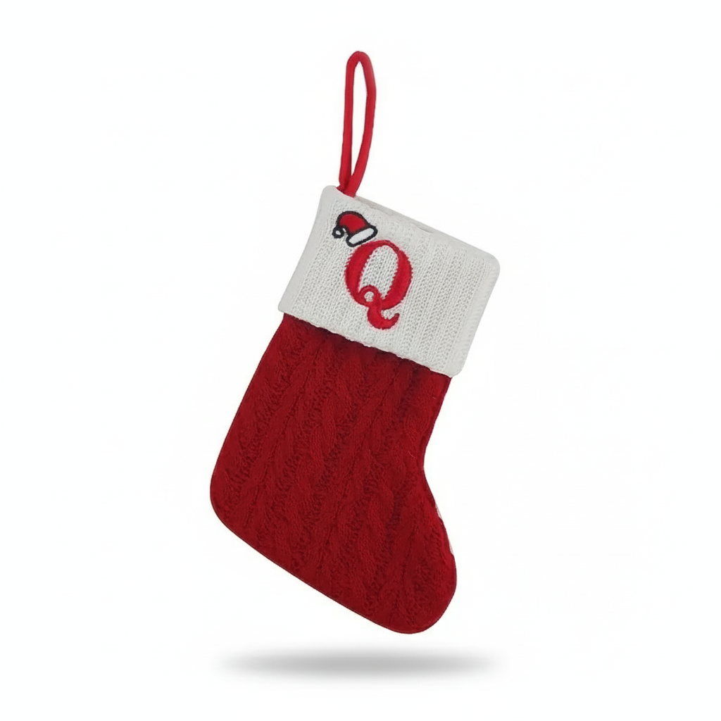 Christmas Knitted Stocking With Letter Print And Hanging Rope For Tree And Gifts