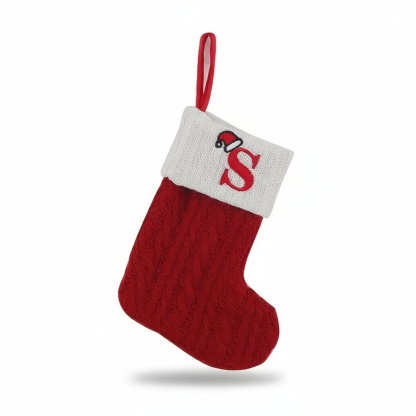 Christmas Knitted Stocking With Letter Print And Hanging Rope For Tree And Gifts