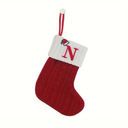 Christmas Knitted Stocking With Letter Print And Hanging Rope For Tree And Gifts