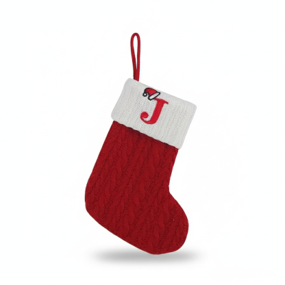 Christmas Knitted Stocking With Letter Print And Hanging Rope For Tree And Gifts
