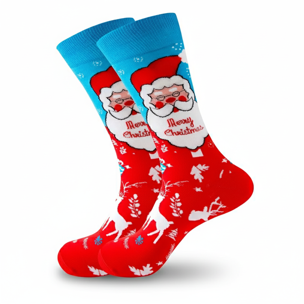 Christmas Santa Claus Mid Calf Socks With Holly Berry Border