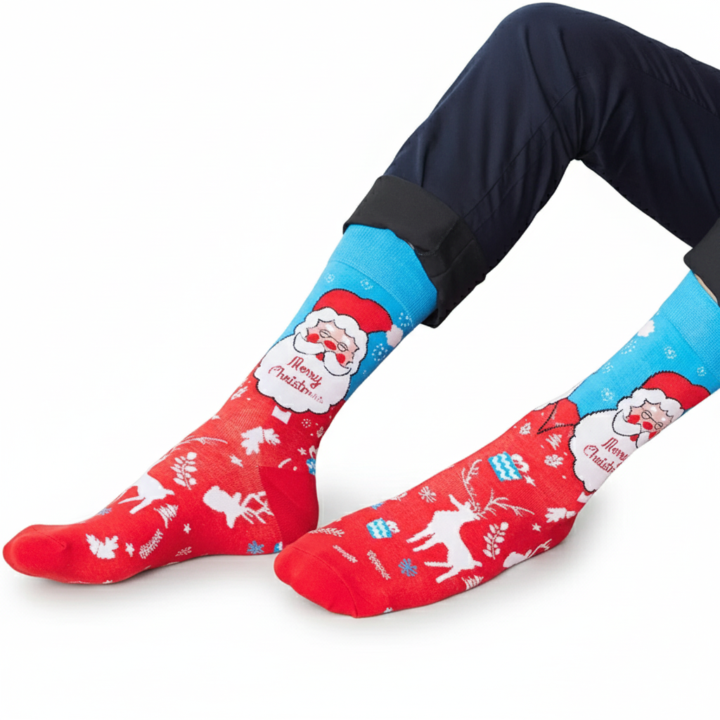 Christmas Santa Claus Mid Calf Socks With Holly Berry Border