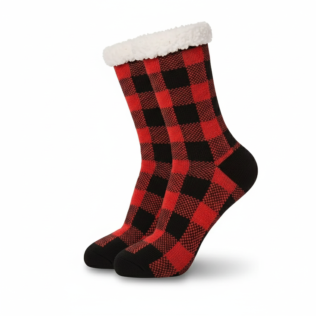 Christmas Socks With Plaid Design And Thick Knit For Men And Women