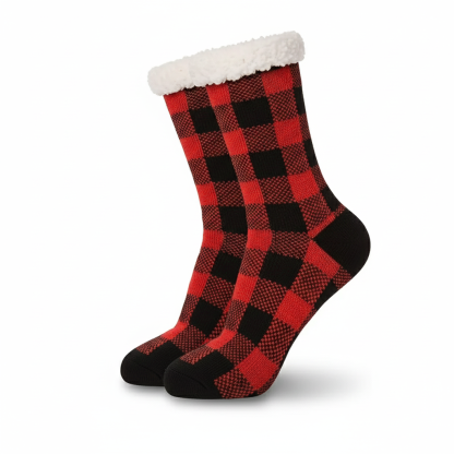 Christmas Socks With Plaid Design And Thick Knit For Men And Women