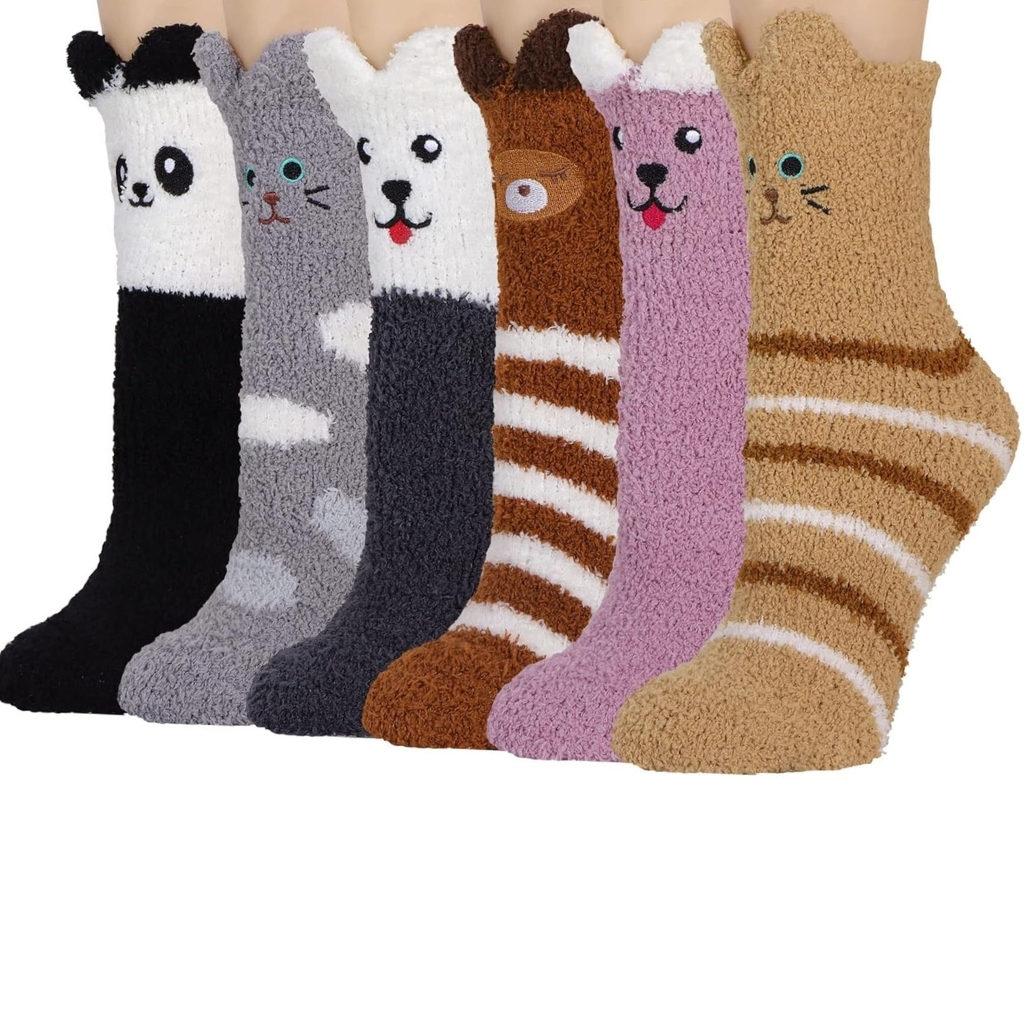 Colorful Warm Fuzzy Crew Slipper Socks