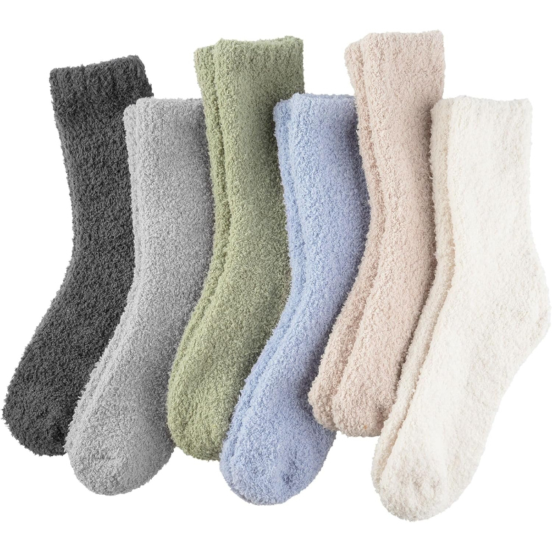 Colorful Warm Fuzzy Crew Slipper 6 Pair Of Socks