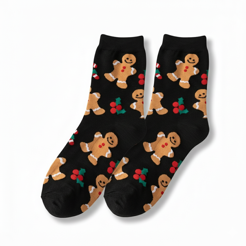 Christmas Gingerbread Printed Socks For Women
