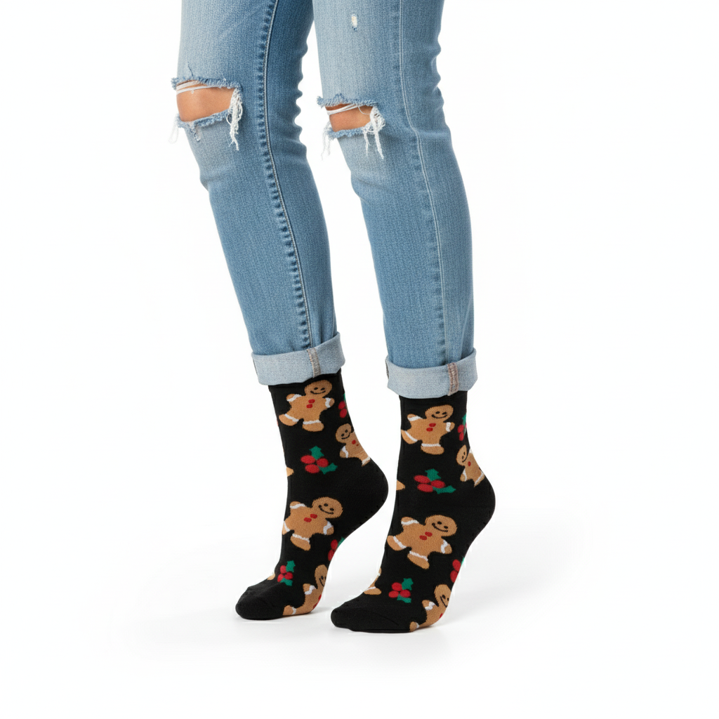 Christmas Gingerbread Printed Socks For Women