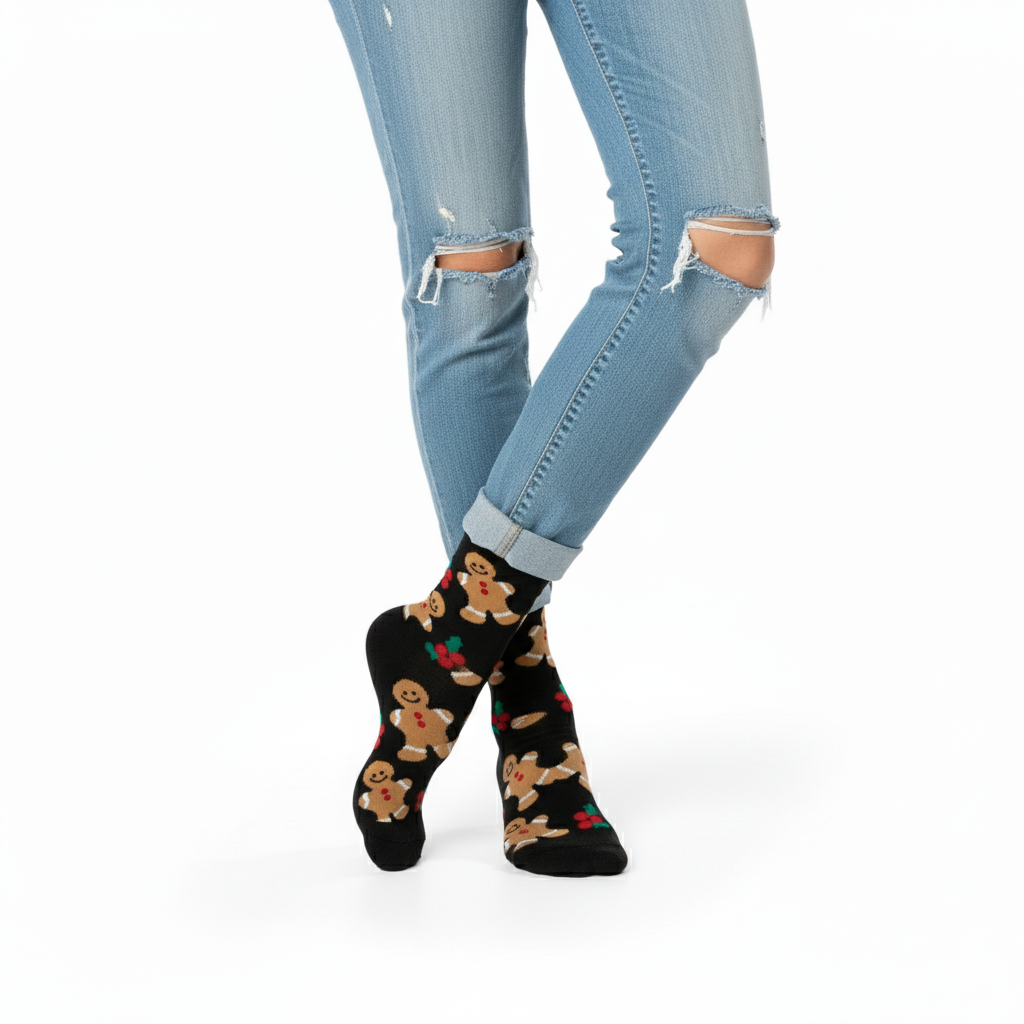 Christmas Gingerbread Printed Socks For Women