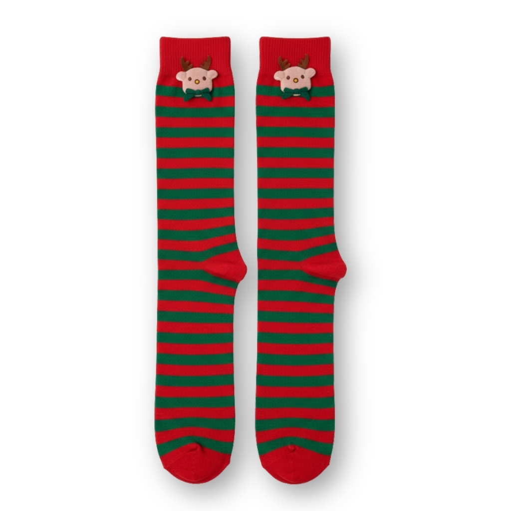 Doll Style Christmas Holiday Design Striped Socks For Women For Parties and Costumes